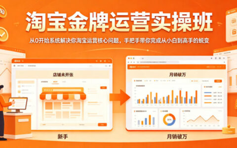 淘宝金牌运营实操班，从0开始系统解决你淘宝运营核心问题，手把手带你完成从小白到高手的蜕变
