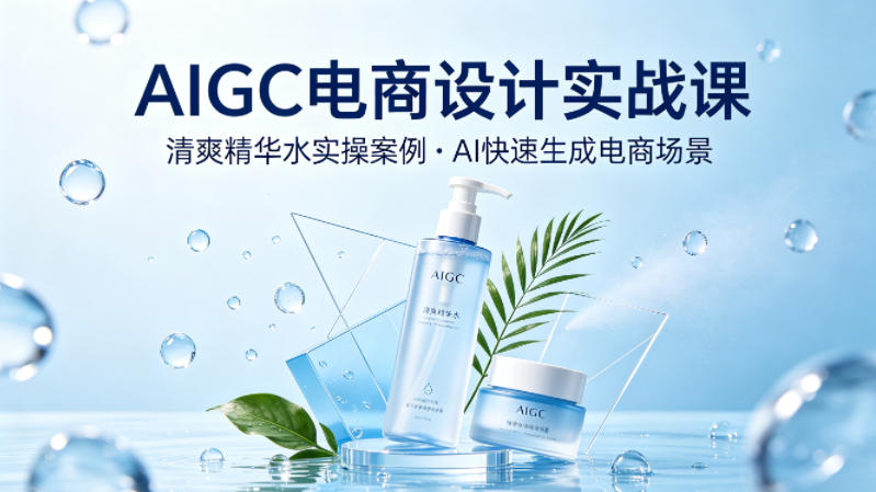 AI电商设计实战课：清爽精华水案例解析，高效生成电商场景指南