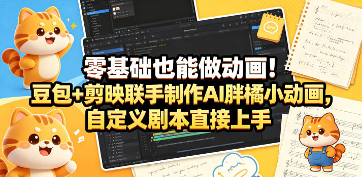 零基础动画变现实战：豆包+剪映AI胖橘小动画制作指南，自定义剧本上手攻略