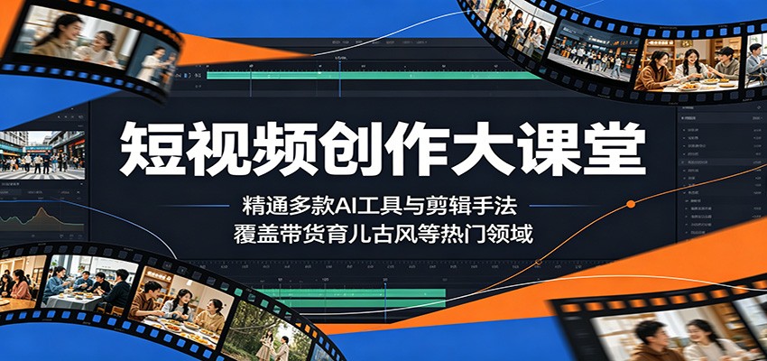 短视频创作全攻略：AI工具+剪映剪辑，带货育儿古风爆款速成