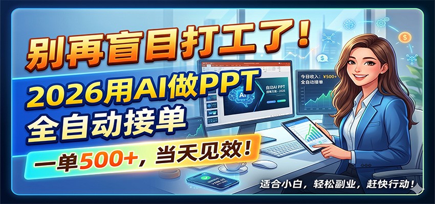 2026用AI做PPT自动化接单,一单5张+,副业当天见效 2026用AI做PPT自动化接单,一单5张+,副业当天见效