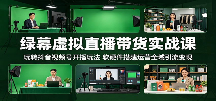 绿幕虚拟直播带货实战课：抖音视频号开播玩法实战与软硬件搭建运营全域引流变现