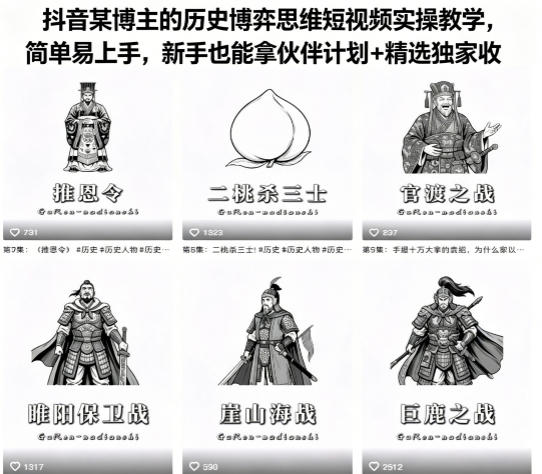 抖音历史博弈思维短视频实操教程：新手也能上手的变现策略