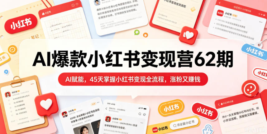 2026 AI爆款小红书变现营62期，45天涨粉赚钱全流程
