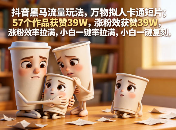 抖音短视频涨粉秘籍：万物拟人卡通教程，57作品39万赞，小白一键复刻保姆级拆解