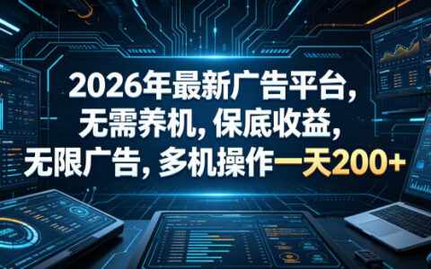 2026年最新广告赚钱平台，无需养机保底收益高，无限广告多机操作一天200方法自动提现