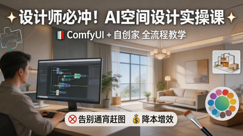 设计师AI空间设计实战教程：ComfyUI+自创家全教学，高效工作变现攻略