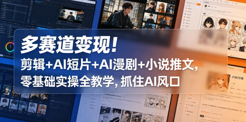 AI风口实战指南：剪辑+AI短片+AI漫剧+小说推文零基础多赛道变现策略