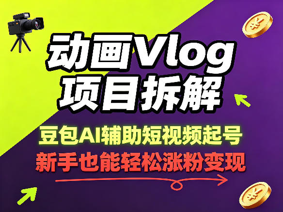 动画Vlog项目拆解：豆包AI辅助短视频起号实操，新手43条作品涨粉8.3W案例