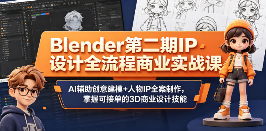 Blender第二期IP设计全流程实战课：AI辅助建模+人物IP制作，零基础掌握3D商业变现技能