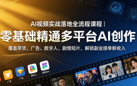 AI视频实战课：零基础学多平台创作，带货广告数字人副业变现