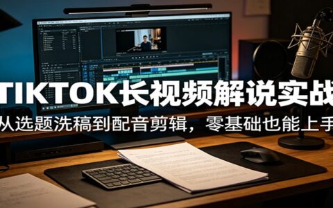 TIKTOK长视频解说变现实战：从选题文案到配音剪辑，零基础轻松上手
