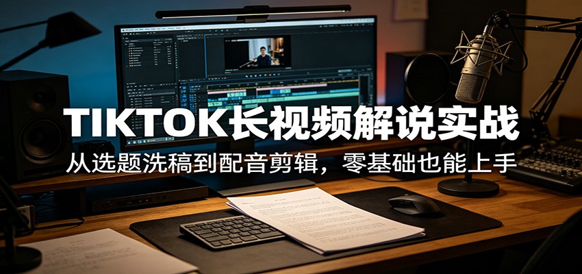 TIKTOK长视频解说变现实战：从选题文案到配音剪辑，零基础轻松上手