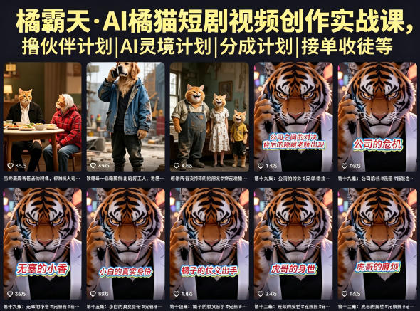 橘霸天·AI橘猫短剧视频创作实战课：伙伴项目 | AI项目 | 收益策略 | 培训指导