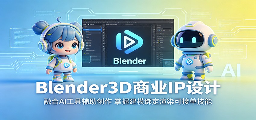 Blender3D商业IP设计：AI工具辅助建模绑定渲染，零基础到接单就业