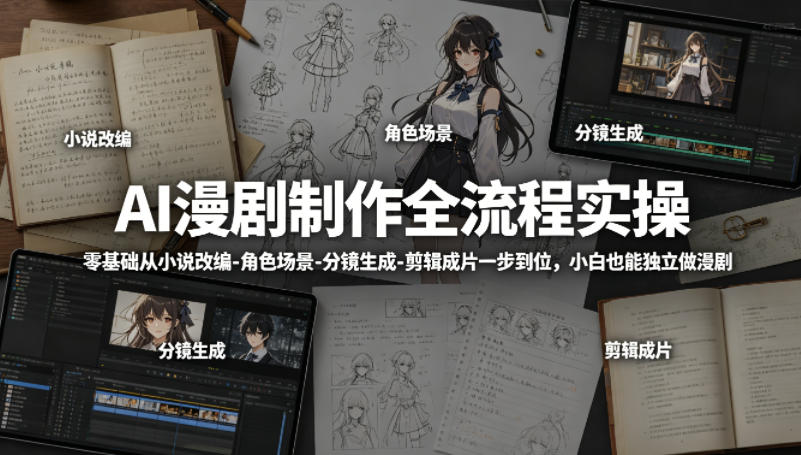 AI漫剧制作全流程实战：零基础从小说改编到剪辑成片，小白独立变现指南