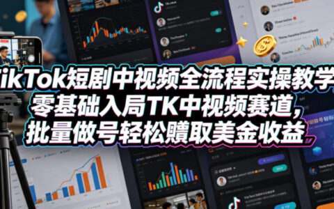 TikTok短剧中视频全流程实操教程：零基础入局TK中视频赛道，批量做号实现美金变现