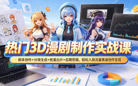 热门3D漫剧制作实战课，剧本创作+分镜生成+批量出片+后期剪辑，入局流量赛道创作变现
