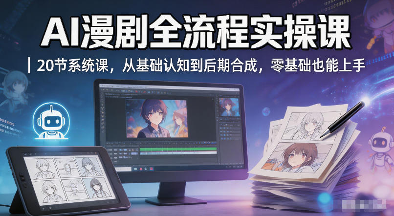 AI漫剧变现全流程实操课｜20节系统课，从基础认知到后期合成，零基础也能上手