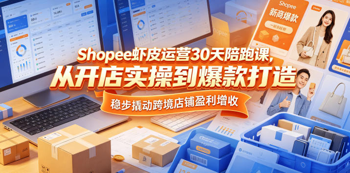Shopee虾皮新手30天陪跑课：开店实操到爆款打造，选品广告数据分析跨境盈利指南
