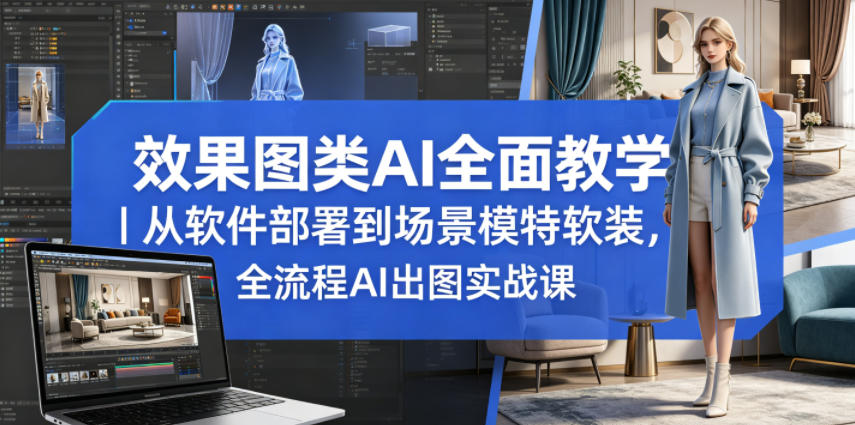 AI效果图全流程实战课：从软件部署到场景设计，变现指南与案例拆解