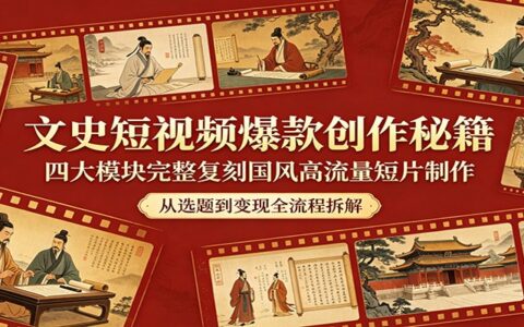 文史短视频高流量创作实操：四大模块复刻国风短片变现指南