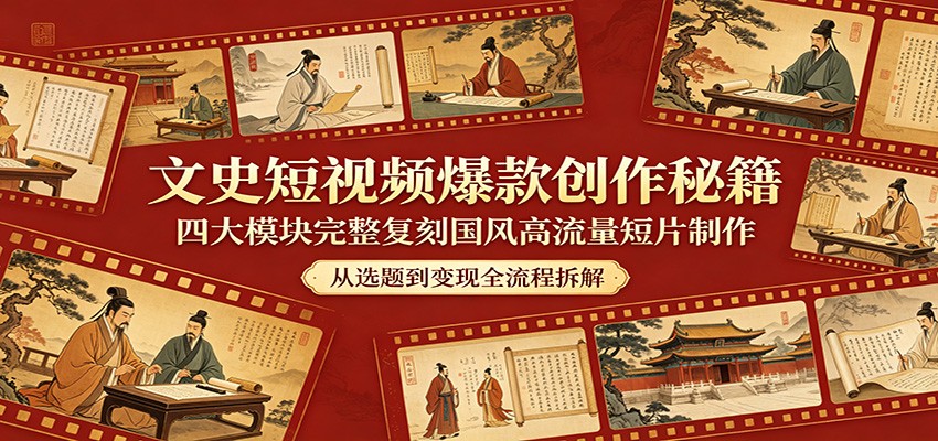 文史短视频高流量创作实操：四大模块复刻国风短片变现指南