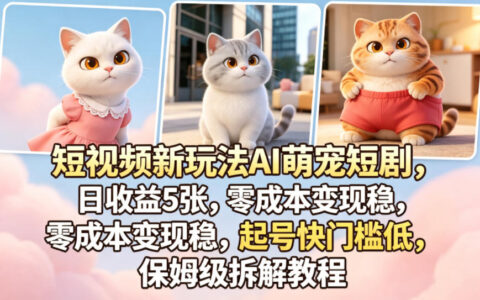 短视频AI萌宠短剧变现方法：低门槛快速起号，保姆级实操教程