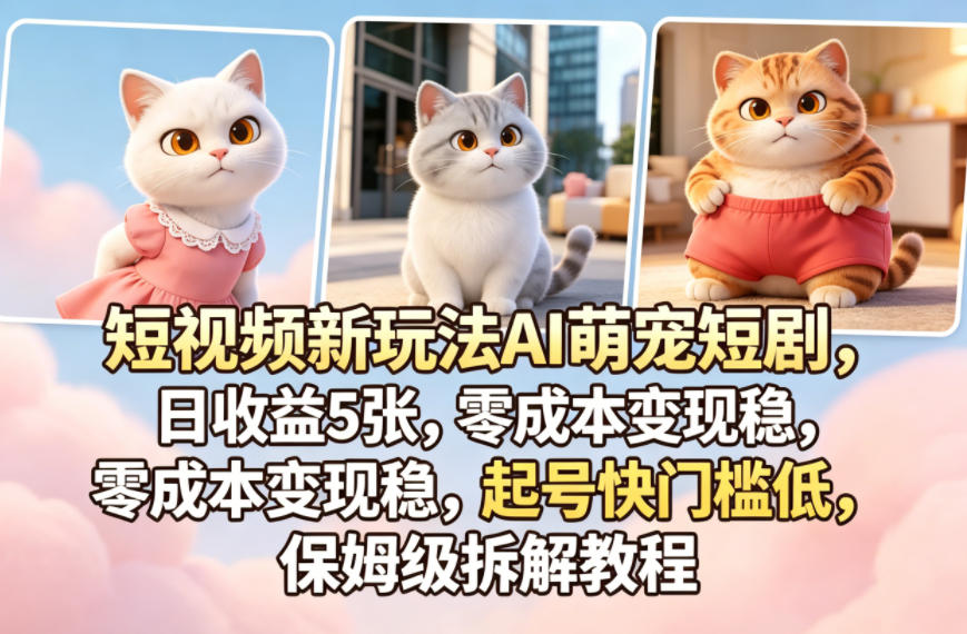 短视频AI萌宠短剧变现方法：低门槛快速起号，保姆级实操教程