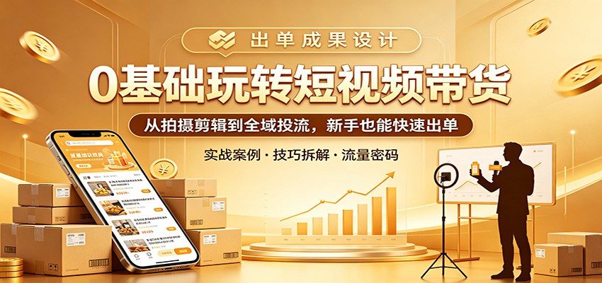 0基础短视频带货实战：从拍摄剪辑到全域投流，新手也能高效变现
