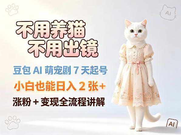 不用养猫不用出镜，豆包AI萌宠剧7天起号实操，小白也能涨粉变现全流程指南