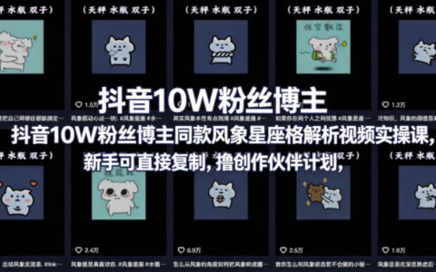 抖音10W粉丝博主星座性格解析视频实操课：新手复制指南，变现创作伙伴计划与分成策略