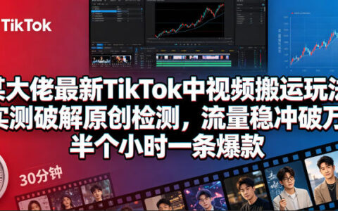 某大佬TikTok中视频搬运实操策略：实测原创检测优化，流量破万案例拆解