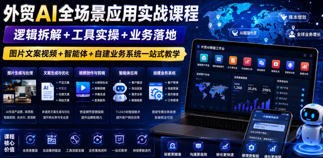 外贸AI全场景实战课：智能体+批量出图+开发信自动化拓客