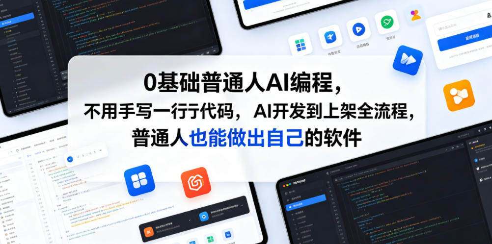 0基础AI编程全流程课，不用写代码开发小程序上架副业增收