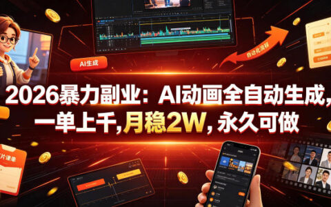 2026风口副业：AI动画自动化生成，一单上千，月稳2W，永久可做
