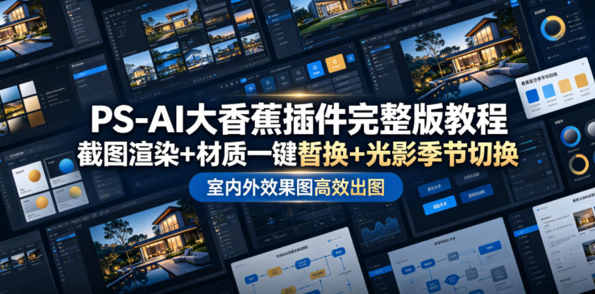 PS-AI大香蕉插件教程：截图渲染+材质替换+光影季节切换，室内外效果图高效出图