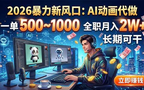2026AI动画代做副业，一单500步骤-100步骤0元，全职变现2W+