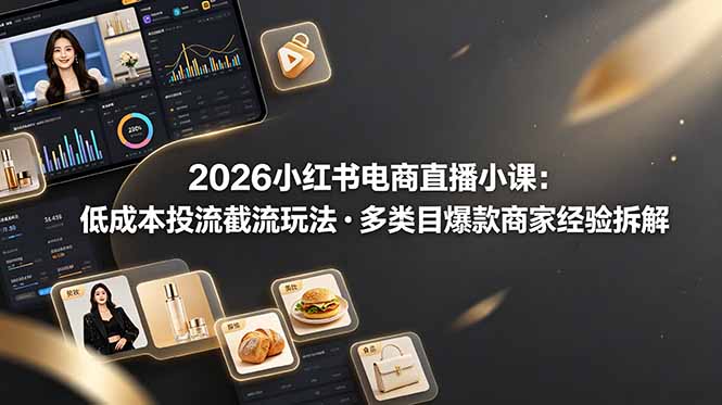 2026小红书电商直播小课，低成本投流截流与多类目爆款实操教学