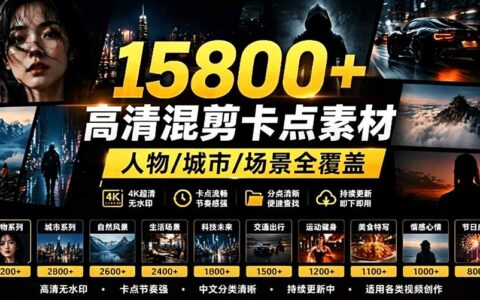 15800方法高清影视剪辑素材合集｜卡点混剪/人物城市场景全覆盖，剪映PR即拖即用
