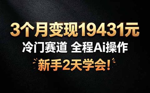 3个月变现19431元，冷门赛道AI操作，新手2天学会副业赚钱