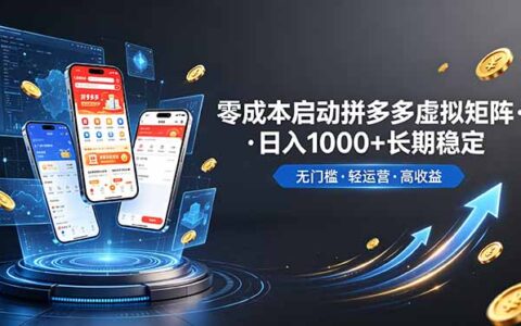 不用投资大本钱低成本启动，拼多多虚拟矩阵变现100步骤0+稳定盈利