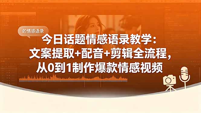今日话题情感语录教学：文案提取+配音+剪辑全流程，新手做爆款视频
