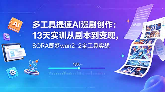 多工具提速AI漫剧创作：13天实训从剧本到变现，新手必学SORA即梦