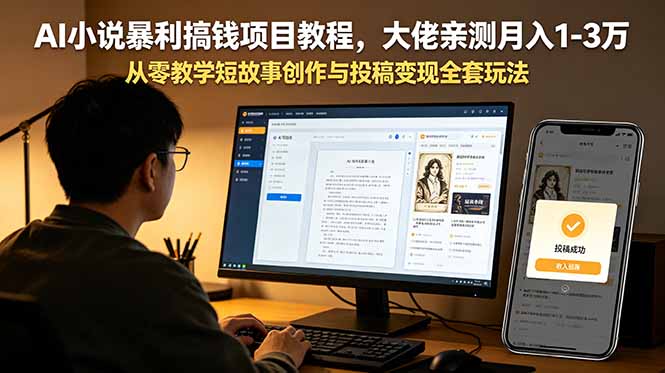 AI短故事变现教程：番茄小说算法+爆款选题，零基础变现1-3万