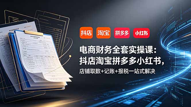 电商财务实操课：抖店淘宝拼多多小红书记账报税一站式
