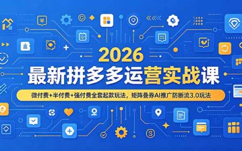 2026拼多多运营实战课，微付费半付费强付费起款叠券AI防断流玩法