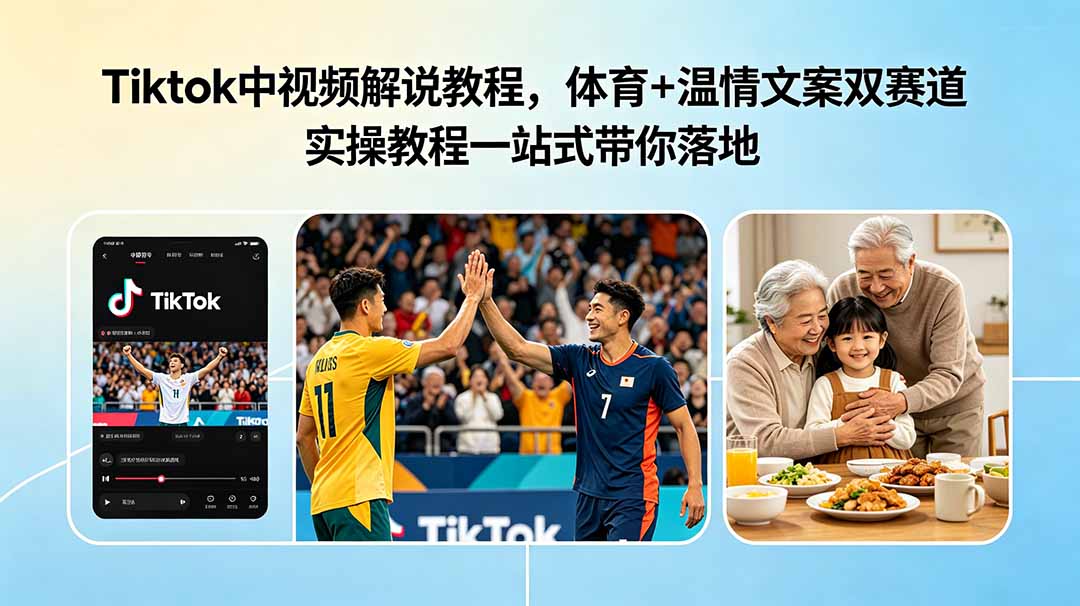 TikTok中视频解说教程，体育+温情双赛道实操，零基础快速落地