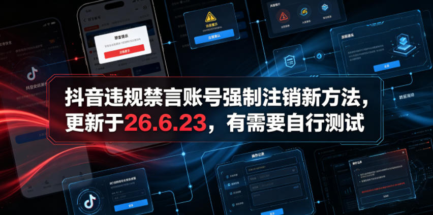 抖音违规禁言账号强制注销新方法 26.6.23更新 自行测试