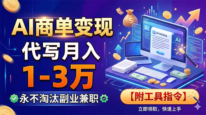 2026 AI代写变现1-3万，新手用工具指令接单变现副业